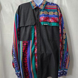Rough Rider Western Shirt L Aztec Color Block Horse Cowboy Country Vintage 90s